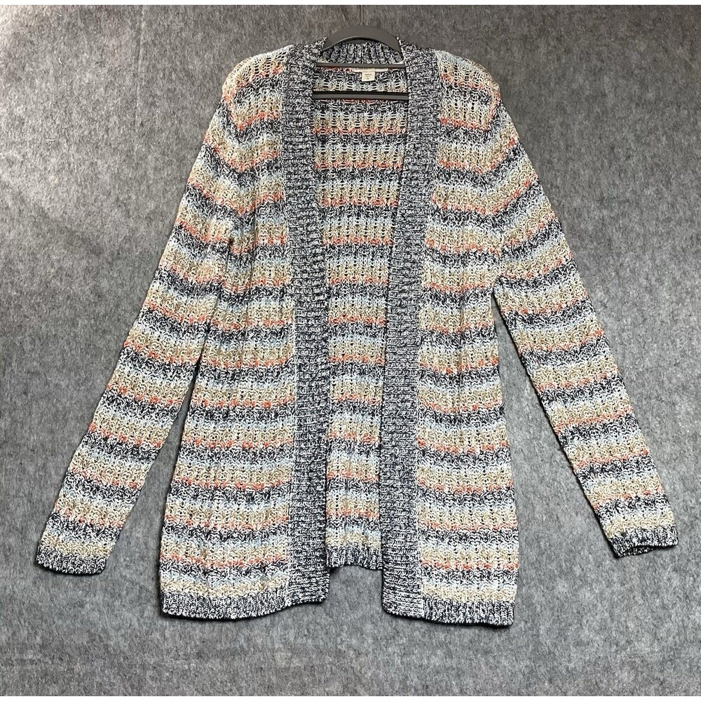 Coldwater Creek Sweater Womens Large Striped Open Knit Cardigan Everyday Cottage